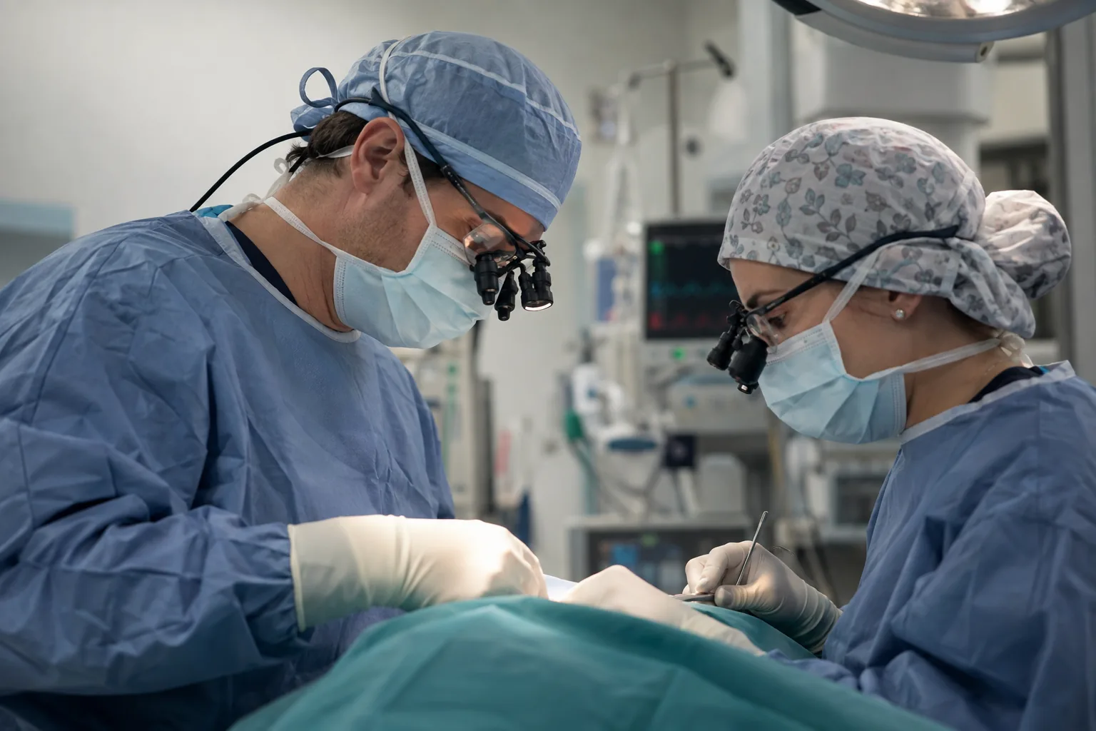 An aesthetic surgery team working in an operating theatre