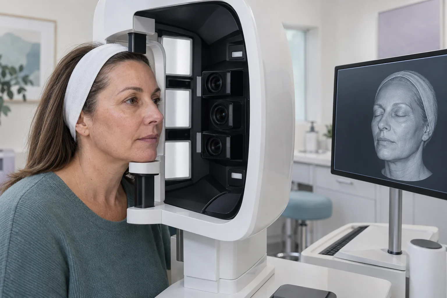An adult undergoing clinical facial imaging