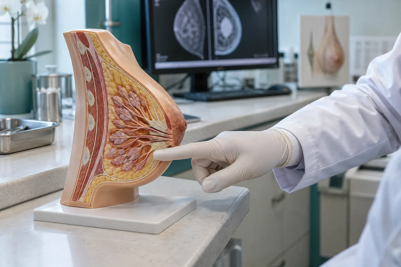 Assessment using a breast anatomy model