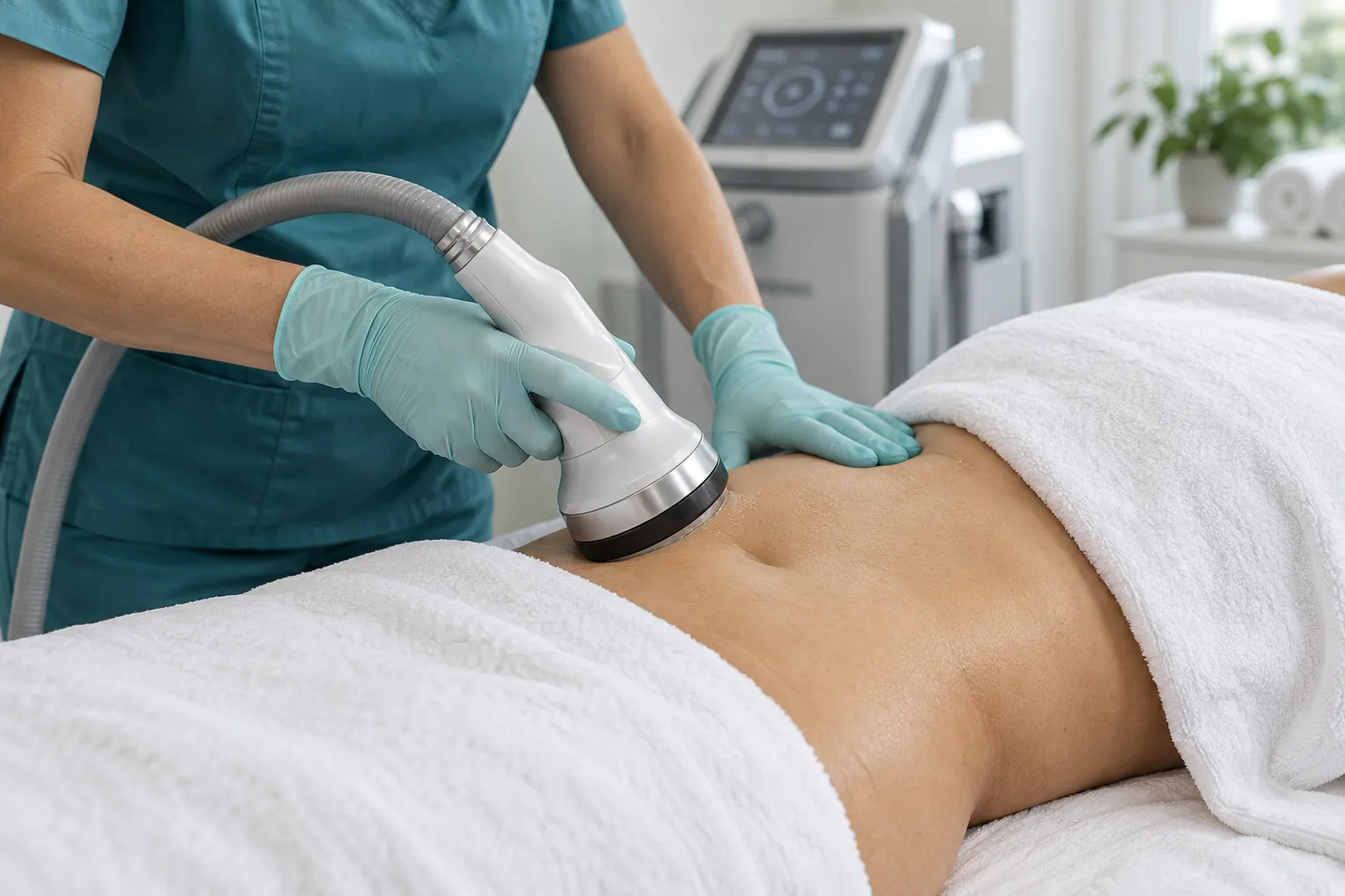 A device-based body contouring treatment on the abdomen