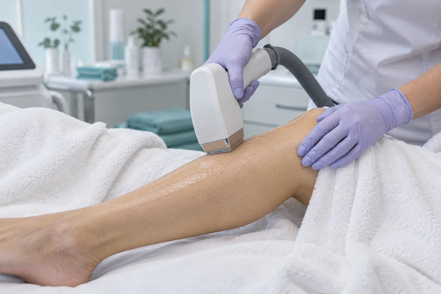 A laser treatment on the leg